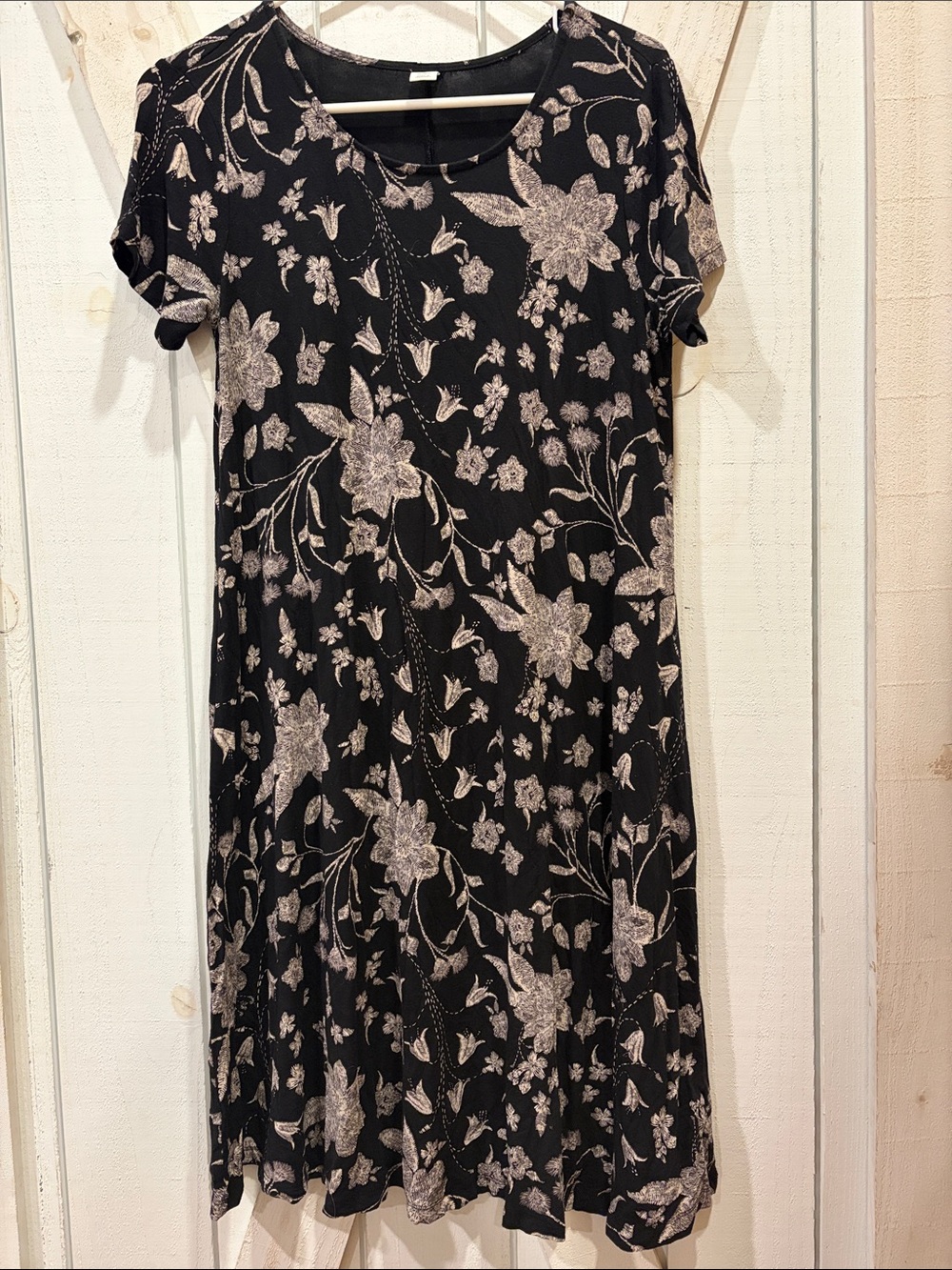 Old Navy Black Dress with Cream Floral Print